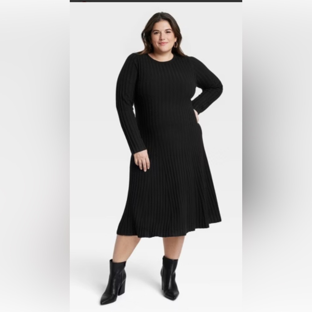 New W Tag Women's Long Sleeve Midi Ribbed Sweater Dress - A New Day™ - Picture 3 of 7